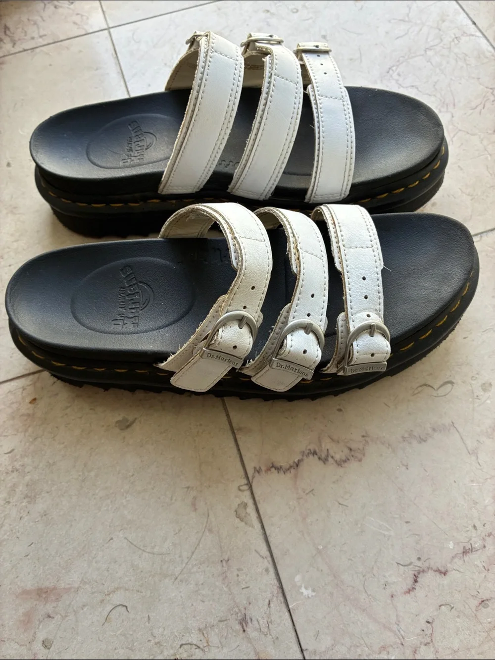 Dr.Martens- White Triple-Strap Platform Slide Sandals